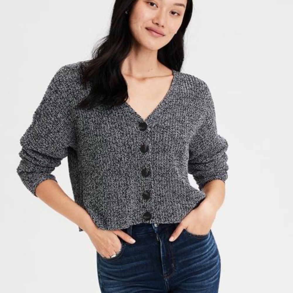 American Eagle Charcoal Button-Up Cardigan
